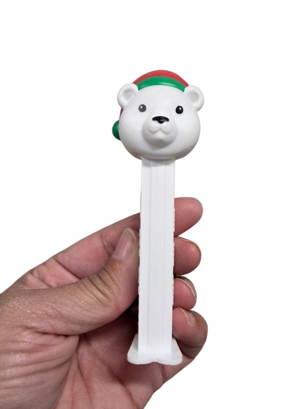 PEZ White Bear Holiday Candy Dispenser Red & Green Hat